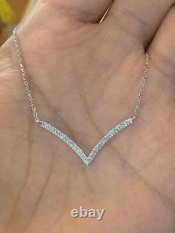 0.30Ct Round Cut Diamond Bar Pendant Necklace Free Chain 14K White Gold Finish