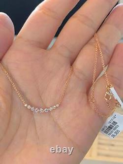 0.40Ct Round Cut Real Moissanite Curved Bar Pendant 14K Rose Gold Over 18 Chain