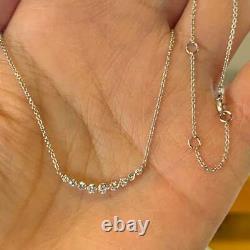 0.40Ct Round Cut Real Moissanite Curved Bar Pendant 14K White Gold Over 18 Chain
