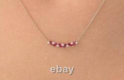 0.90Ct Marquise Cut Lab-Created Ruby Bar Pendant Necklace 14K White Gold Finish