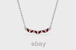 0.90Ct Marquise Cut Lab-Created Ruby Bar Pendant Necklace 14K White Gold Finish