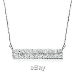 1.00 Ct Natural White Round Baguette Cut Diamond Bar Pendant Necklace 925 Silver