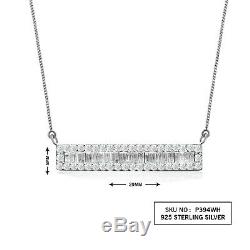 1.00 Ct Natural White Round Baguette Cut Diamond Bar Pendant Necklace 925 Silver