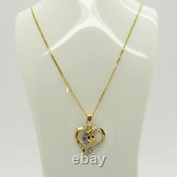 1.00 Ct Round Sapphire & Diamond Heart Pendant Necklace 14k Yellow Gold Finish
