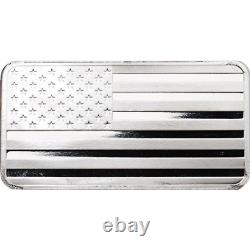 1 10 oz. 999 Fine Silver Bar American Flag Bar Sealed, - BU New