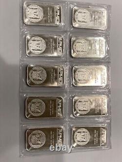 10 APMEX 1 oz. 999 fine silver bar bars set in original mint seal New Mint