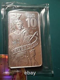 10 oz. 999 Fine Silver Bar Freedom Symbol Sealed 47 AG