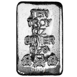 10 oz Atlantis Skull and Crossbones Poured Silver Bar (New)