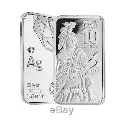 10 oz DGSE 0.999 Silver Bar Freedom Symbol Stamped