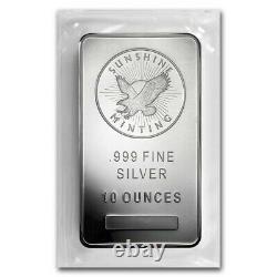 10 oz Sunshine Mint Silver Bar. 999 Fine Silver New MintMark SI IN STOCK