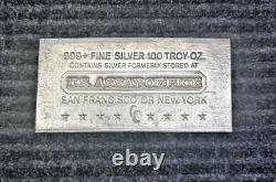 100 ozt. 999+ Fine Silver Bar U. S. Assay Office San Francisco or New York