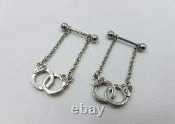 10K White Gold Over 0.60 Ct Diamond Piercing Bar Barbell Handcuffs Nipple Rings