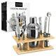 10pc Cocktail Maker Set Shaker Glass Bar Spoon Strainer Tong Bottle Opener Stand