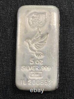 155.50 Gram Israel Holy Land Mint. 999 Cast Silver 5 Oz Dove Ingot Bar (New)