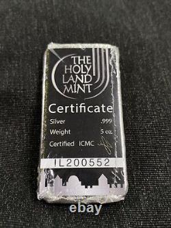 155.50 Gram Israel Holy Land Mint. 999 Cast Silver 5 Oz Dove Ingot Bar (New)