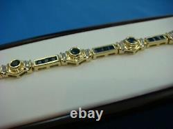 15CT Princess Simulated Blue Sapphire & Diamond 14k Gold Finish Tennis Bracelet