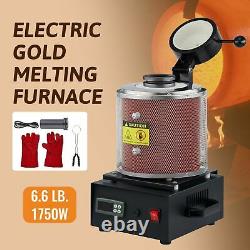 1750W Electric Melting Furnace for Silver Gold Bar Bullion Metal Smelting 6.6lb