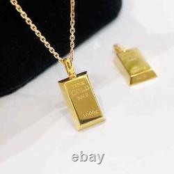 18K Solid Gold Pendant Necklace Gold Bar Bullion Brick