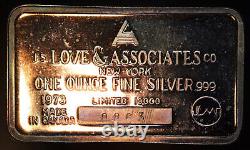 1973 TENNIS JS Love & Associates Co New York #863 1oz 999 FINE Silver bar C3593