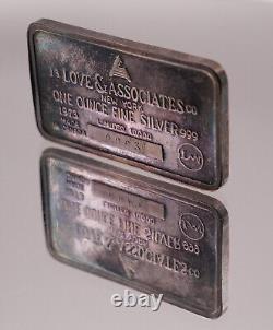 1973 TENNIS JS Love & Associates Co New York #863 1oz 999 FINE Silver bar C3593