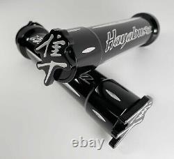 1999-2022 Hayabusa Black Silver Handlebar Grips With 3D Engraved Smooth Bar Ends