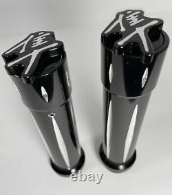 1999-2022 Hayabusa Black Silver Handlebar Grips With 3D Engraved Smooth Bar Ends
