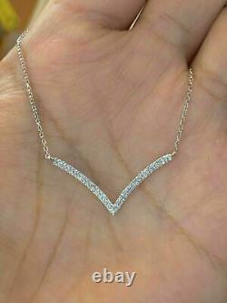 2.00 Ct Round Cut Simulated Diamond Engagement V Bar Pendant 925 Sterling Silver