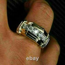 2.00Ct Round Cut Diamond Men's Five Stone Wedding Band Ring 14K Yellow Gold Over