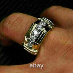 2.00Ct Round Cut Diamond Men's Five Stone Wedding Band Ring 14K Yellow Gold Over