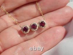 2.70Ct Round Natural Red Ruby Bar Pendant 14K Yellow Gold Plated Silver Chain