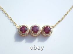 2.70Ct Round Natural Red Ruby Bar Pendant 14K Yellow Gold Plated Silver Chain