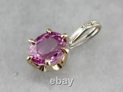 2.80Ct Oval Cut Pink Sapphire Solitaire Pendant 14K Yellow Gold Over Free Chain