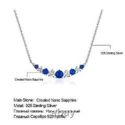 2 CT Round Blue Sapphire Bar Journey Pendant Necklace In 14K White Gold Finish