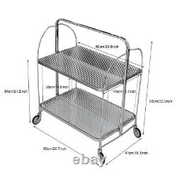 2 Tier Rolling Serving Cart Bar Cart Dining Cart Folding Bar Storage Shelf