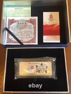 2008 Beijing Olympic Official 999 Sterling Mascot Silver Bar-100g Original Box