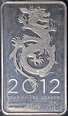 2012 Year of the Dragon Lunar 10 Ounce Silver Bar 999 Fine NTR (New) STOCK