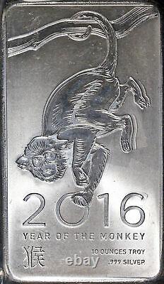 2016 Year of the Monkey Lunar 10 Ounce Silver Bar 999 Fine NTR (New) STOCK