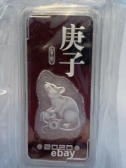 2020 CGCI China Lunar Year of the Rat 100 Gram Fine Silver Bar Ingot Sealed New