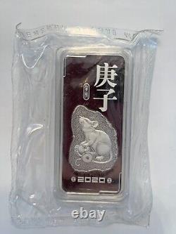 2020 CGCI China Lunar Year of the Rat 100 Gram Fine Silver Bar Ingot Sealed New