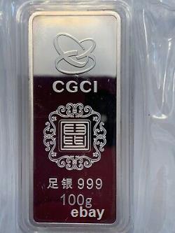 2020 CGCI China Lunar Year of the Rat 100 Gram Fine Silver Bar Ingot Sealed New