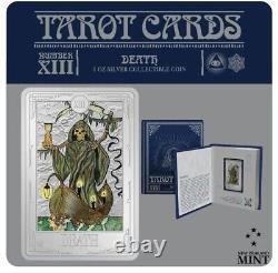 2023 Niue Tarot Cards DEATH XIII 1 oz Silver Colorized Proof Coin Bar 2000 Made