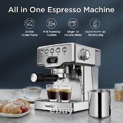 20Bar Espresso Machine Coffee Maker 1300W Foaming Milk Frother 1.8L Water Tank