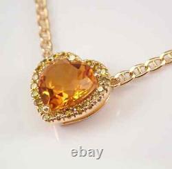2Ct Heart Lab-Created Citrineand Moissanite Halo Pendant 14K Yellow Gold Plated