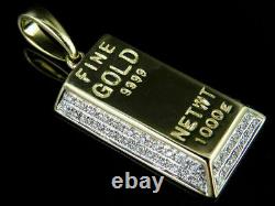 2Ct Pave Cut Diamond Golden Brick Bar Pendant 14k Yellow Gold Finish Free chain