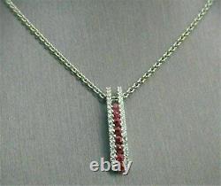 2Ct Round Cut Red Ruby Lab created Bar Pendant 14K White Gold Finish Free Chain