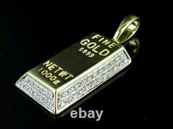 2Ct Round Diamond BRICK-BAR Pendant 14K Yellow-White Gold FN 18'' Free Chain