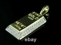 2Ct Round Diamond BRICK-BAR Pendant 14K Yellow-White Gold Over 18'' Free Chain