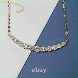 2Ct Round Lab Created Diamond Curved Bar Pendant Necklace 14K Yellow Gold Over