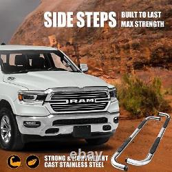 3 Silver Nerf Bars Stainless Steel For 19-22 Dodge Ram 1500 New Body Quad Cab