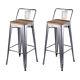30'' Industrial Style Silver Low Back Metal Bar Stool with Wooden Seat